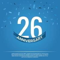 26th anniversary celebration vector design with white color numbers and white color font on blue color background abstract