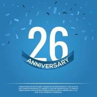 26th anniversary celebration vector design with white color numbers and white color font on blue color background abstract