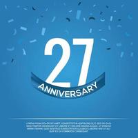 27th anniversary celebration vector design with white color numbers and white color font on blue color background abstract