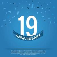 19th anniversary celebration vector design with white color numbers and white color font on blue color background abstract