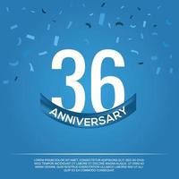 36th anniversary celebration vector design with white color numbers and white color font on blue color background abstract