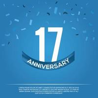 17th anniversary celebration vector design with white color numbers and white color font on blue color background abstract