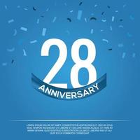 28th anniversary celebration vector design with white color numbers and white color font on blue color background abstract