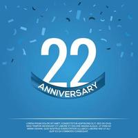 22nd anniversary celebration vector design with white color numbers and white color font on blue color background abstract