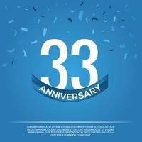 33rd anniversary celebration vector design with white color numbers and white color font on blue color background abstract