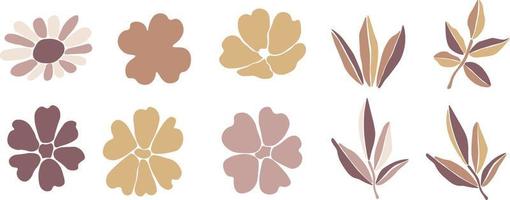 Floral collection with leaves, flower bouquets. Vector flowers. Icons isolated on white background.
