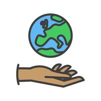 Hand holding planet earth, linear vector icon. Save the planet. Earth day symbol. World Environment Conservation.