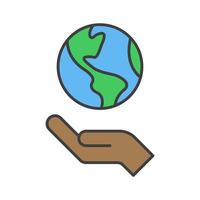 Hand holding planet earth, linear vector icon. Save the planet. Earth day symbol. World Environment Conservation.