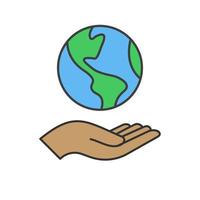 Hand holding planet earth, linear vector icon. Save the planet. Earth day symbol. World Environment Conservation.