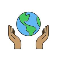 Hand holding planet earth, linear vector icon. Save the planet. Earth day symbol. World Environment Conservation.