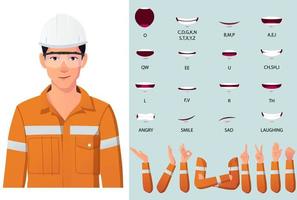 Engineer Character Face Gestures, Hand Animation and Lip Syncing Design Kit vector