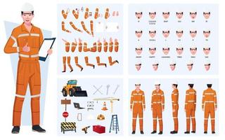 Engineer, Worker Character Creation and Animation Pack, Man Wearing Overalls with tools, Equipment, Mouth Animation and Lip Sync vector