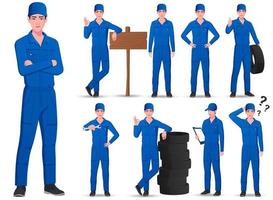 Mechanic Character Set, Mechanical Engineer In Various Poses vector