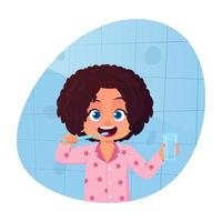 hermosa niña cepillado diente en baño ilustración vector