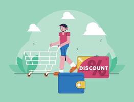 Shopping Illustration - man whit a shopping cart vector