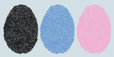 Easter eggs in the form of a background of camomiles. Spring mood in the form of a floral pattern. Black and color plain eggs. vector