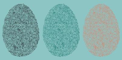 Easter eggs in the form of a background of spring flowers. Spring mood in the form of a floral pattern. Black and color outlines eggs. vector