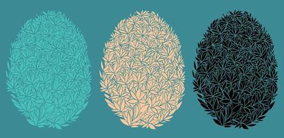 Easter eggs in the form of a background of flowers. Spring mood in the form of a floral pattern. Black and color plain eggs. vector