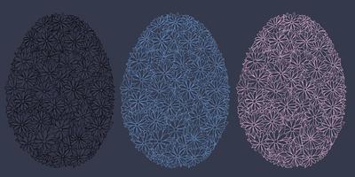 Easter eggs in the form of a background of camomiles. Spring mood in the form of a floral pattern. Black and color outlines eggs. vector