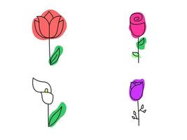 colección de diferente flores, resumen formas redondo, resumen formas, líneas, floral. minimalista estilo. vector valores imagen. línea Arte. moderno mano dibujado fotos.