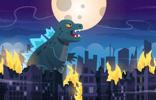 Mega Reptile Monster Attacking City vector