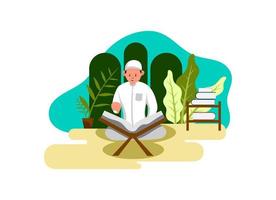 Flat Design Illustration of a Boy Learning to Read the Quran vector