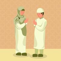 Flat Design Illustration of a Child Seeking Forgiveness from His Mother on Eid Al-Fitr 1 vector