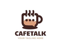 Coffee Cup with Chat Icon Outline Logo, coffee talk logo vector