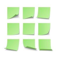 Set of green stuck stickers with space for text or message. Vector illustration isolated on white background