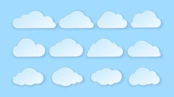 Abstract paper clouds set. Paper clouds on blue background. Vector illustration