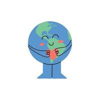 Earth Day. Hand drawn icon of the flat planet Earth. Vector illustration in a simple drawing style.
