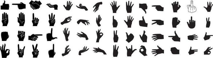 hands pose set. Hands poses. hand holding and pointing gestures, fingers crossed, fist, peace and thumb up. hand sign big set vector