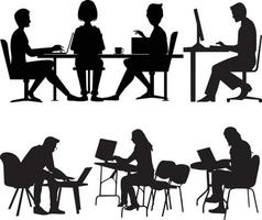 Coworkers sitting at the table silhouette. colleagues working in office. office silhouette vector