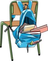 school bag hanging on chair with books inside vector