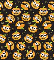 Seamless Pattern of Halloween Jack-o-lantern with Different Cute Eyes- Halloween Vector Illustration