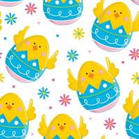 Seamless pattern of Colorful Easter Chicks on Egg with Flowers-Easter Vector Design