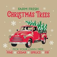 Christmas vintage red truck pattern with christmas tree-Christmas vector design