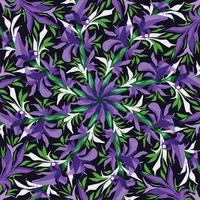 púrpura y blanco elegante simétrico flores modelo con verde vástago y hojas vector antecedentes aislado en cuadrado negro modelo para social medios de comunicación correo, cubrir título, papel y bufanda textil huellas dactilares.