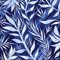 Blue background with white botanical leaves pattern decorative vector background isolated on square template for social media post, paper or scarf textile print, poster, wrapping paper.