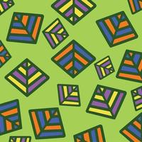 Vector background with contrast complementary colors including green, blue, orange, purple, and yellow. Geometric simple flat bold art style pyramid decorative pattern isolated on square template.