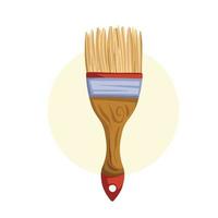 White yellow brush with wooden handle and red paint decoration vector illustration drawing isolated on square white background. Simple flat cartoon art style house renovation tool equipment.