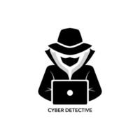 The mysterious man in a black suit with a laptop. Spy Agent, Secret Agent, Hacker. vector