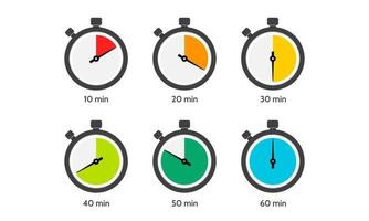 Timer, clock, stopwatch. Intervals vary every 10 minutes. Vector illustration.