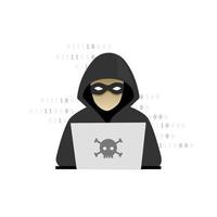 Anonymous Criminal Hacker Cyber Security Attack On Binary Code Background. Network, Internet. Vector illustration.