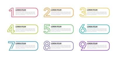 Infographic colorful 9 options or steps. Infographic rectangle frame number. Vector illustration.