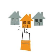 hand drawn doodle person choosing house property illustration vector