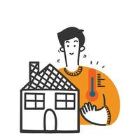 hand drawn doodle house with temperature control illustration vector