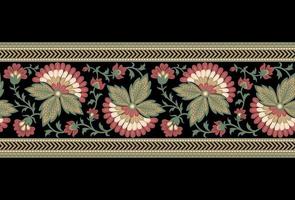 Ethnic Seamless borders and flower ornament, motif draws working illustration flowers and  ornament motif India design elements Neckline pattern or, repeat the floral texture vector