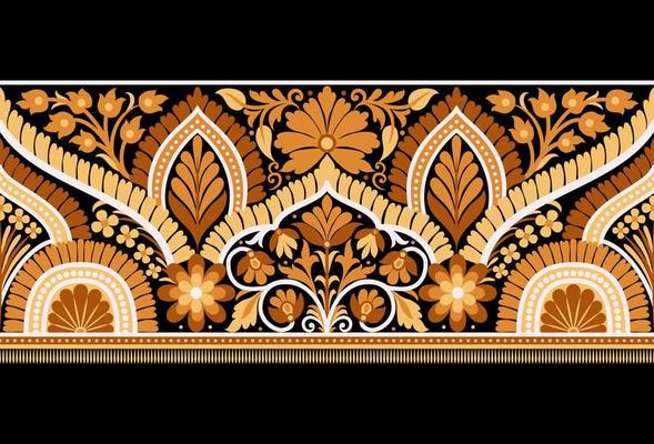Ethnic Seamless borders and flower ornament, motif draws working illustration flowers and  ornament motif India design elements Neckline pattern or, repeat the floral texture