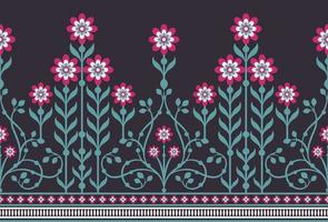 Ethnic Seamless borders and flower ornament, motif draws working illustration flowers and  ornament motif India design elements Neckline pattern or, repeat the floral texture vector